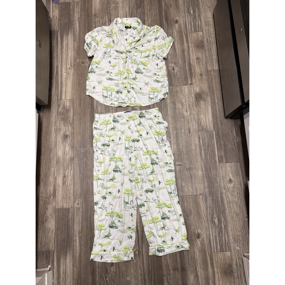 Kate Spade Cropped Short Sleeve Pajama Set Safari Size L Breathable Soft Knit